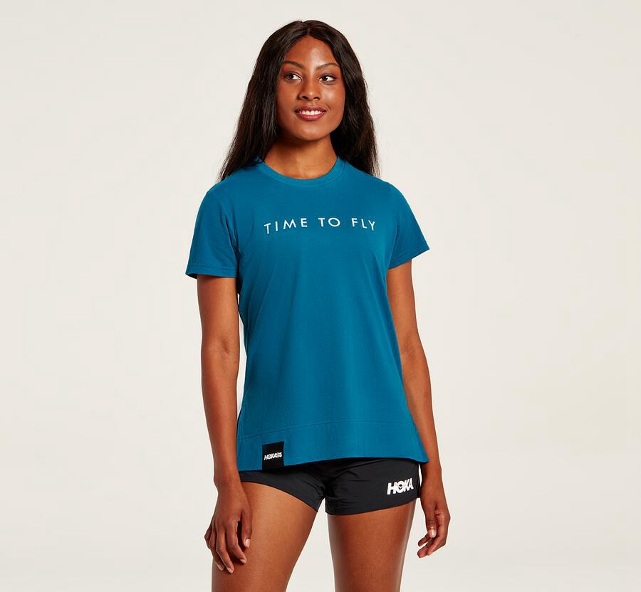 Hoka One One Brand - Women Tee - Blue,Australia EWA-571930